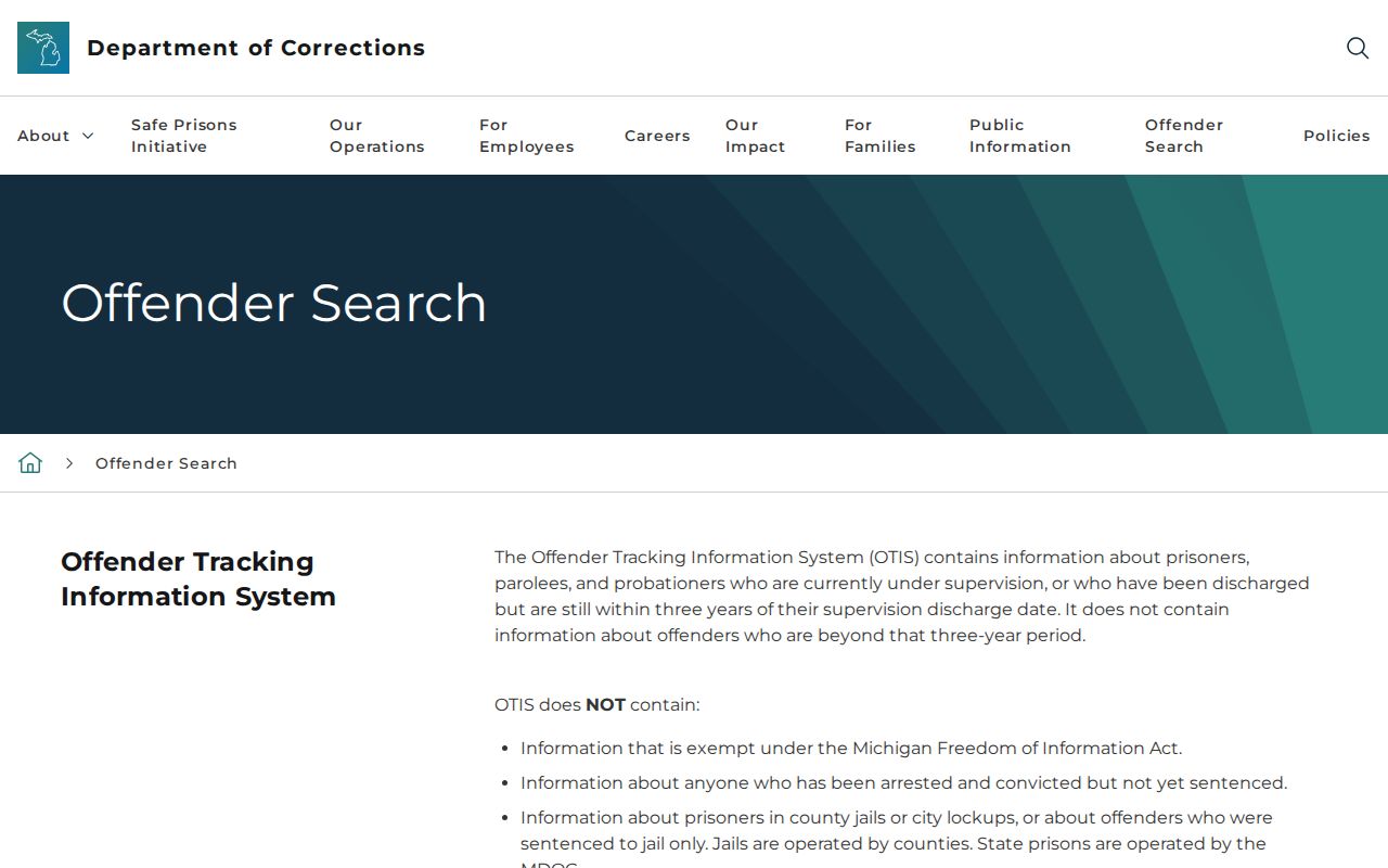 MDOC OTIS scope for Shiawassee County released inmate lookup
