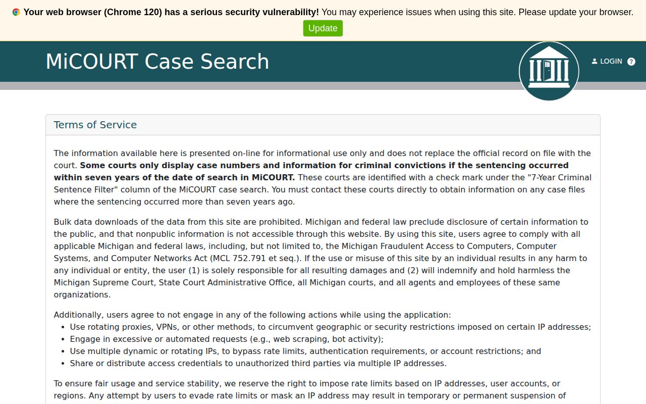 MiCOURT search for Shiawassee County released inmate case records