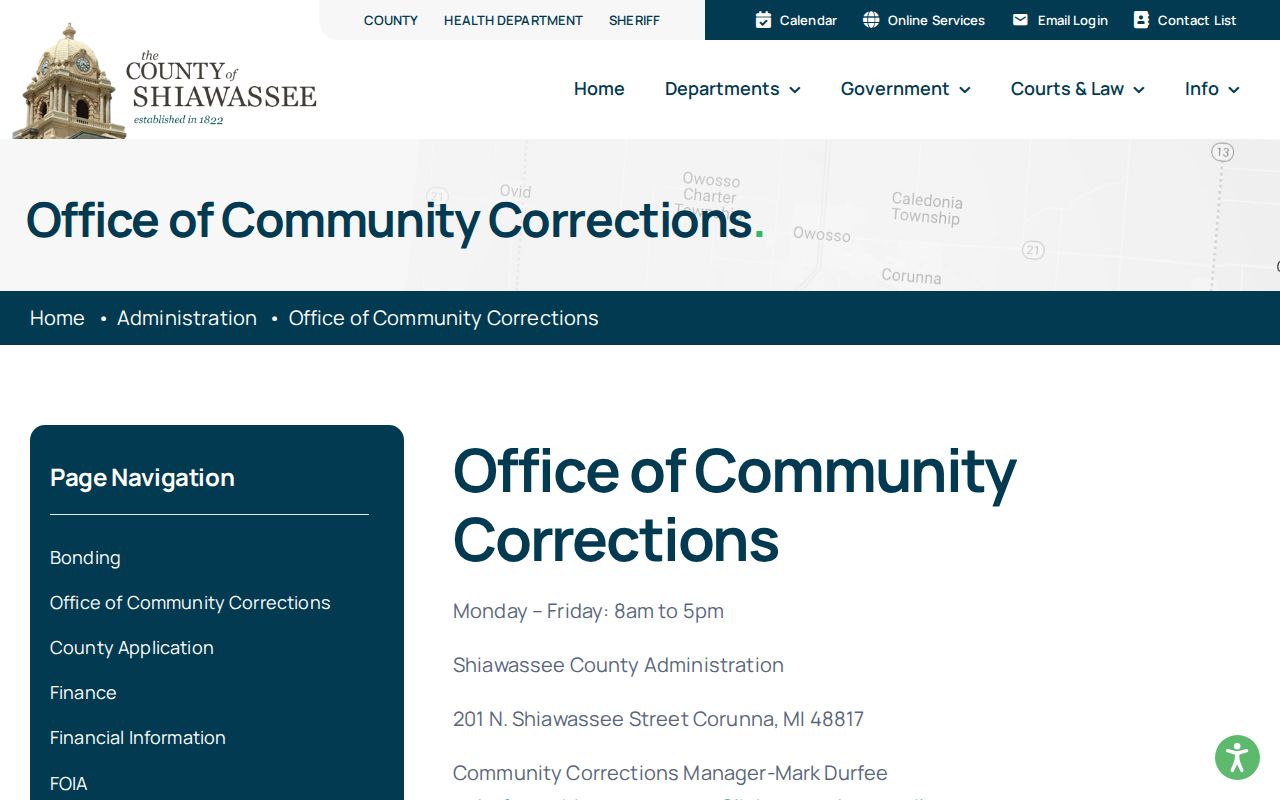 Shiawassee County Community Corrections post-release services contact
