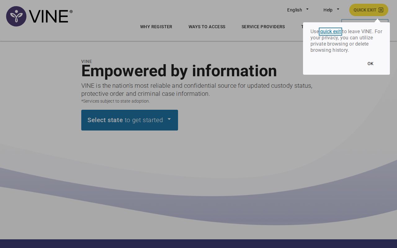 VINELink Michigan search and notification screen for Shiawassee County releases